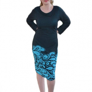 Rochie moderna, de culoare mov-negru, din jerse