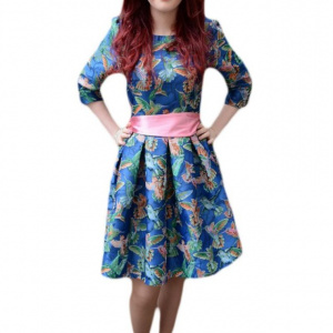 Rochie moderna, nuanta de bleumarin, curea lata in talie