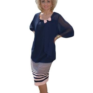 Rochie rafinata de ocazie, culoare bleumarin cu dungi roz