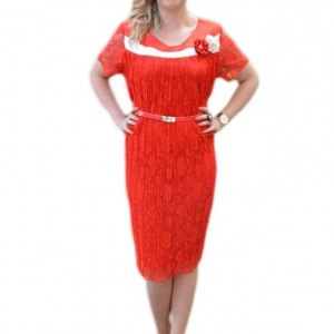 Rochie rafinata de ocazie, dantela rosie combinata cu saten alb