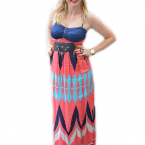 Rochie rafinata de tineret, model lung cu imprimeu multicolor