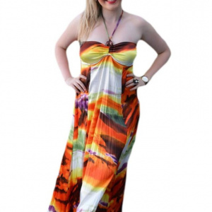 Rochie rafinata de vara, design abstract portocaliu, bust buretat