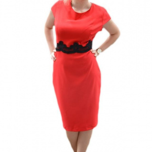 Rochie scurta de ocazie, culoare rosie cu dantela neagra in talie