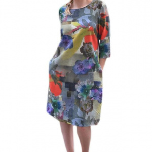 Rochie tinereasca de zi, masura mare, design de flori multicolore