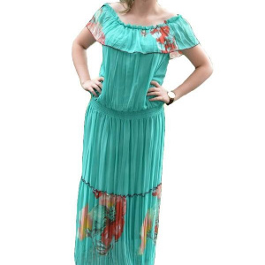 Rochie vaporoasa masura mare, nuanta turcoaz, design creponat