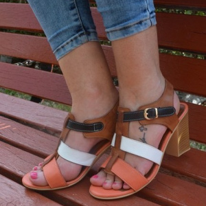 Sandale casual, din piele naturala, cu toc de 8 cm