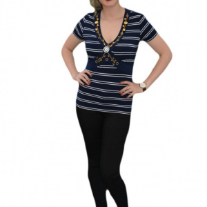 Tricou casual, cu dungi orizontale, de culoare bleumarin-alb