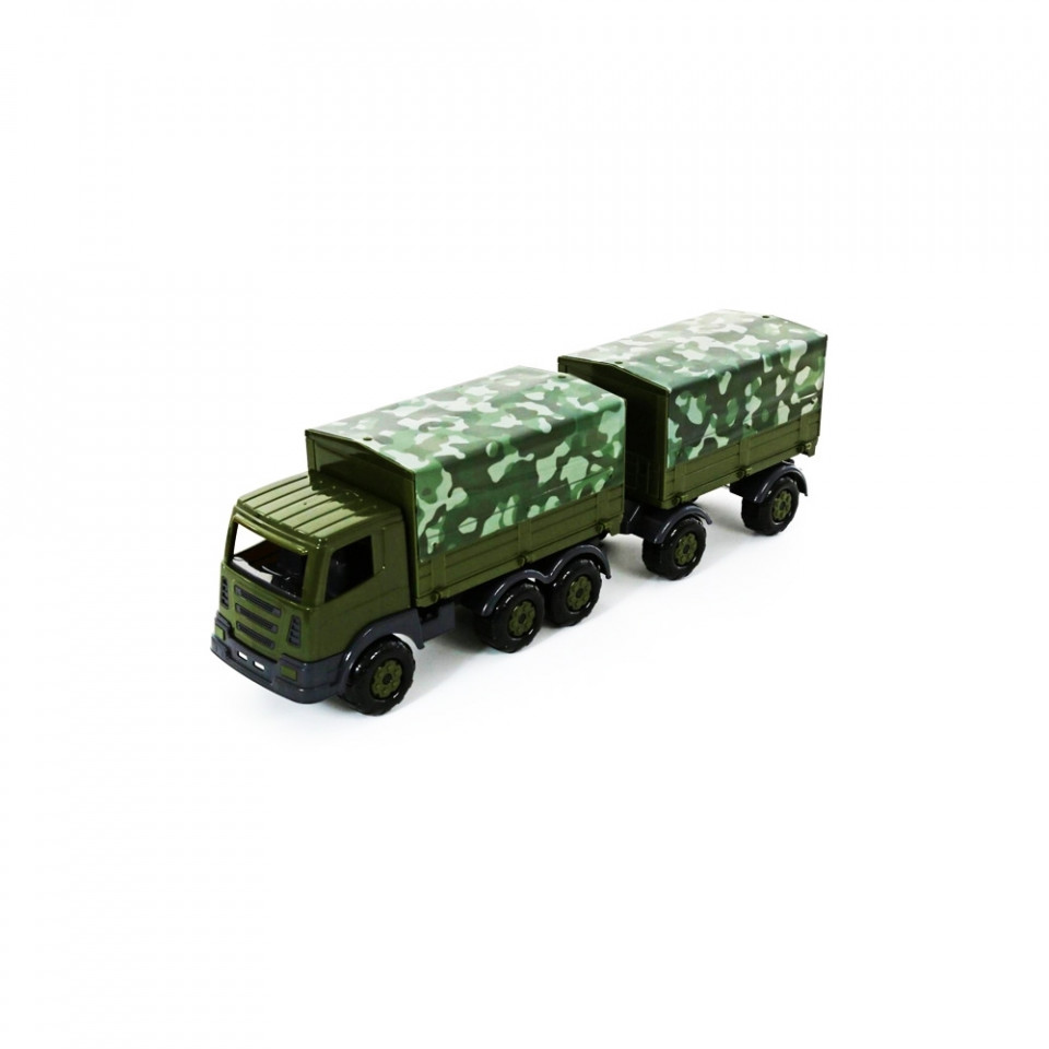 Camion militar cu prelata si remorca - SuperTruck, 71x16x22 cm,