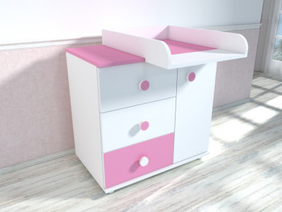 Comoda cu blat de infasat MyKids Kombo Alb Roz D120