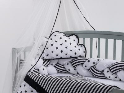 Lenjerie MyKids 8 piese Gray-White cu baldachin 120x60 cm