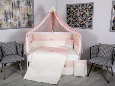 Lenjerie MyKids 9 piese White-Pink fara baldachin 120x60 cm