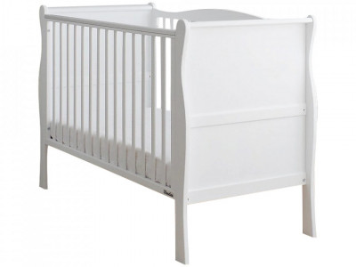 Patut Bebe Din Lemn Masiv Woodies Noble Alb, 120 cm x 60 cm, Design Impunator, Confortabil, Rezistent