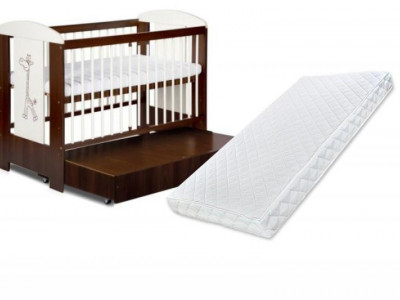 Patut cu sertar KLUPS Little Giraffe Wenge + Saltea 10 Confort II