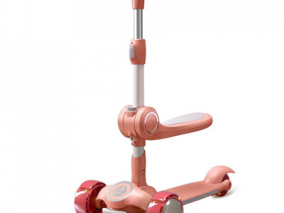 Hot Mom Wind Rider Pink Seat - Trotineta cu Scaun, Pentru Copii 2 - 9 ani, Structura Robusta, Ghidon Flexibil, Usor de Manevrat, Pana la 50 kg