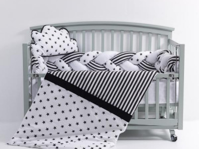 Lenjerie MyKids 6 piese Gray-White fara baldachin 120x60 cm