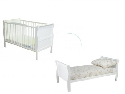 Woodies - Patut din lemn masiv 140x70 transformabil pentru bebe si junior Noble White