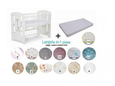 Pachet 3 in 1 Patut Safari Giraffe Alb 120x60