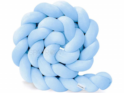 Sparrow - Protectie impletita pentru patut Velvet Light Blue , 340 cm, Full 120 x 60 cm