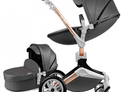 Carucior Copii Hot Mom 360 Dark Grey 2 in 1, varsta intre 0 si 36 de luni, landou spatios, modul sport