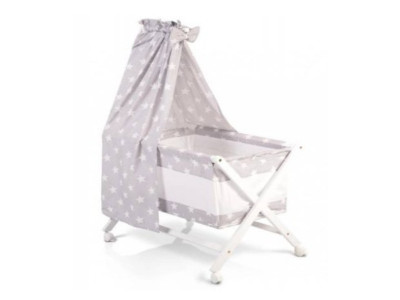 Patut din lemn Cassy Cot Grey cu saltea si lenjerie