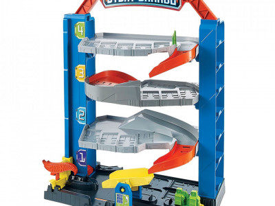 Jucarie Hot Wheels by Mattel City Garajul cu cascadorii cu 1 masinuta