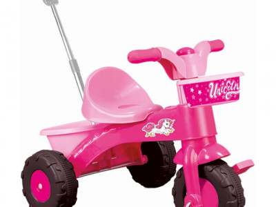 Prima mea tricicleta roz cu maner - Unicorn