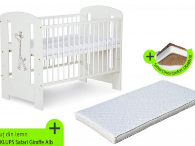 Patut KLUPS Safari Giraffe Alb + Saltea 10 Confort II