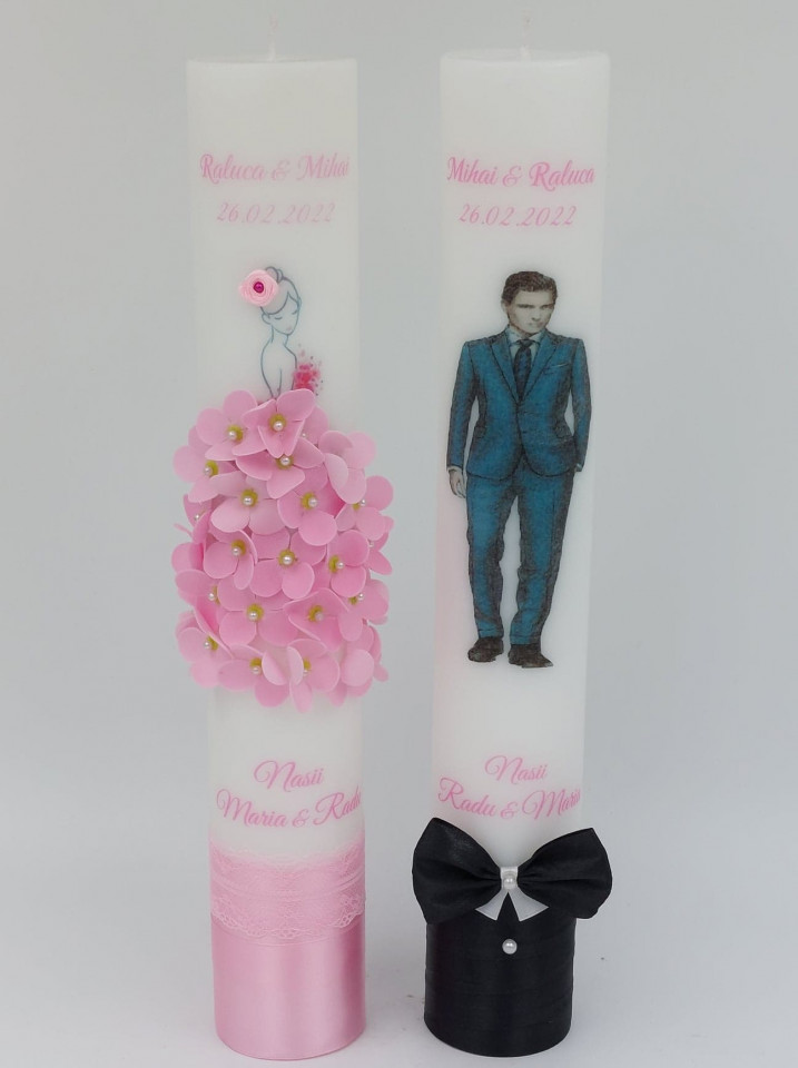 lumanari cununie personalizate cu flori artificiale