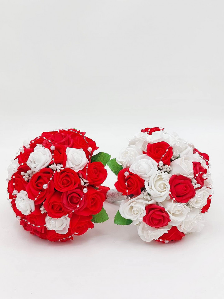 Set 2 Buchete Nunta Cu Flori Artificiale Rosii