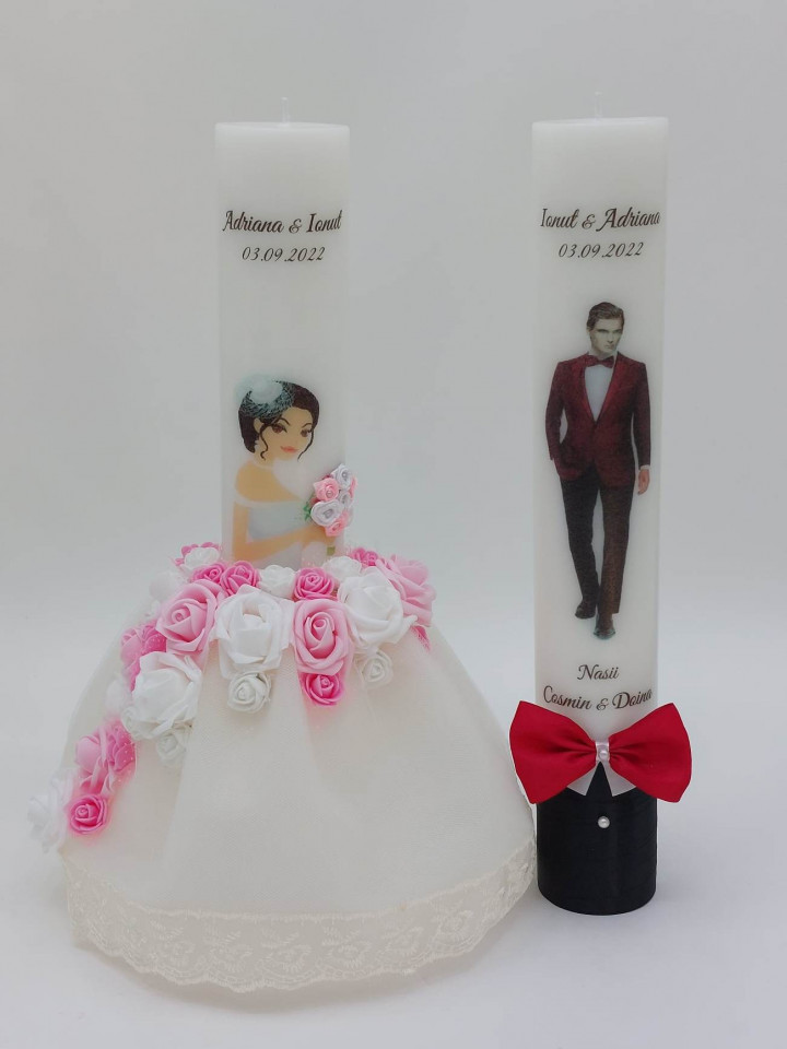 Set 2 Lumanari Nunta Cu Papion Si Rochie