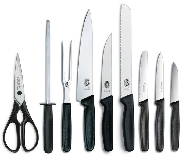 Set Victorinox pentru Bucatarie, 9 piese, suport lemn - 5.1193.9 ustensile