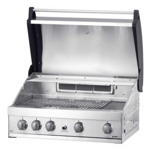 Gratar pe gaz cu 5 arzatoare (4 inox + 1 infrarosu), incastrabil, grile inox, plita fonta, Grand Hall Elite GT4S-S - K04000202A capac deschis frontal