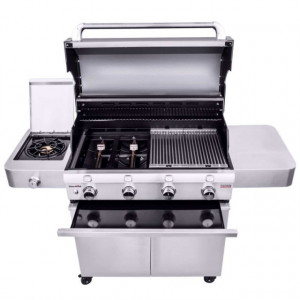 Gratar pe gaz din otel inoxidabil non-magnetic Char-Broil Platinum 4400S , 4 arzatoare din inox, TRU-Infrared - 140867 capac deschis