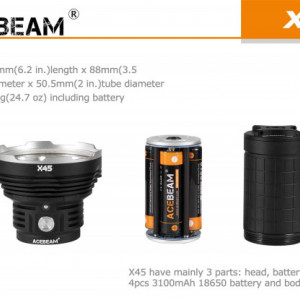 Lanterna profesionala tactica Acebeam X45XHP70, 18000 lumeni, 622 m componente
