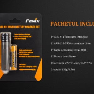 Kit Incarcator Fenix ARE-X11 + Acumulator 18650 3500mAh 7