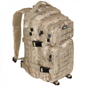 Rucsac modular Assault, 30 litri, multiple buzunare, compatibil sistem hidratare, camuflaj vegetato desert MFH- OUTMA.30333M