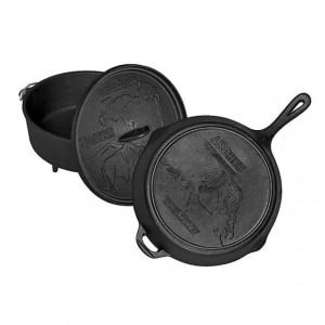 Set 3 piese din fonta contine Ceaun olandez 6 litri, tigaie si capac 30 cm logo National Parks Camp Chef - CC-CBOX100