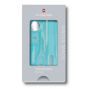 Multifunctional Victorinox SwissCard NailCare, albastru transparent - 0.7240.T21 in cutie