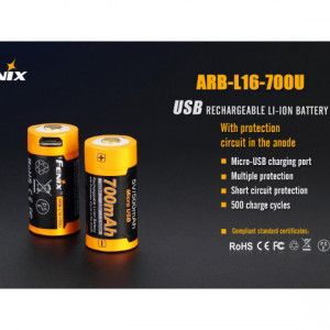 Acumulator Fenix 16340 Cu micro USB - 700mAh - RB-L 16-700U 2