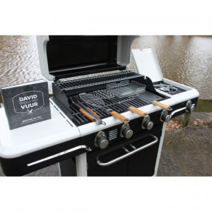 Gratar pe gaz cu 5 arzatoare din inox, gratare si plita din fonta, Grand Hall Bel Air Black - K04000104A cu accesorii