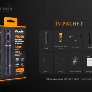 Lanterna Tactica Fenix PD36R 1600 Lumeni 283 Metri pachet