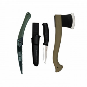 Set cuţit, fierastrau si topor pentru bushcraft/ camping/ vanatoare - BM4