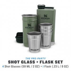 Set Stanley Butelca +4 pahare The Pre-Party Shotglass + Flask Hammertone Green - 10-01883-034