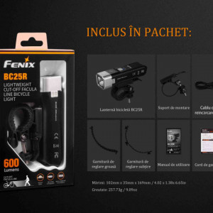 Lanterna bicicleta de ghidon Fenix BC25R Reincarcabila 600 Lumeni 106 Metri 8