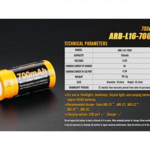 Acumulator Fenix 16340 Cu micro USB - 700mAh - RB-L 16-700U 5