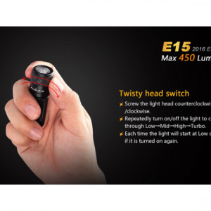 Lanterna Fenix E15 - Editie 2016 - 450 lumeni proportii