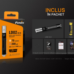 Lanterna Fenix LD02 V2.0 70 Lumeni 48 Metri pachet
