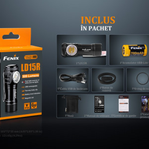 Lanterna Fenix LD15R - Lanterna Reîncarcabila - 500 Lumeni - 85 Metri pachet