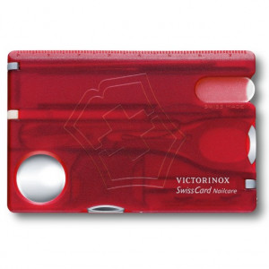 Multifunctional Victorinox SwissCard NailCare, rosu transparent - 0.7240.T