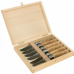 Set Opinel Animalia 6 cutite nr 08 Inox, manere fag, lama 8.5cm - 001636 in cutie